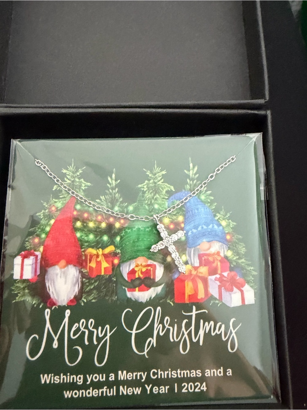 4/$50 Holiday Gnome Cross Necklace - Red, Green & Blue